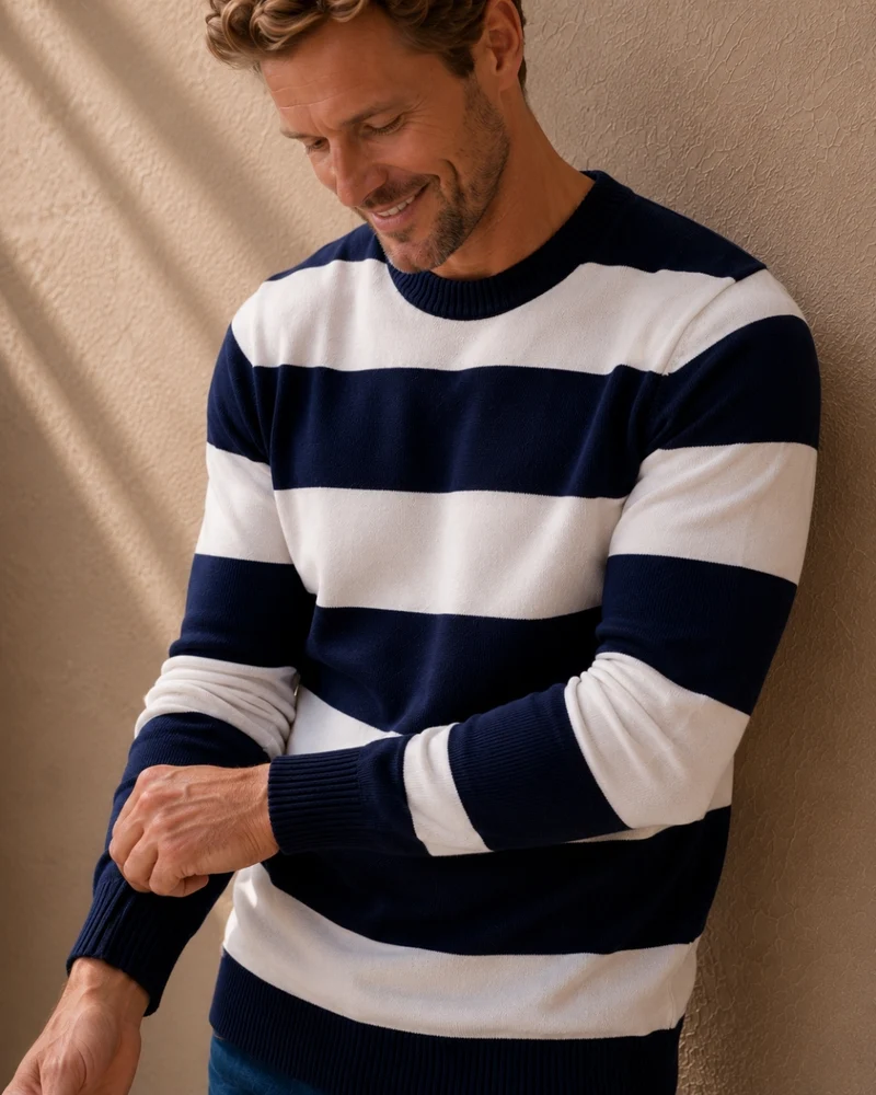 PULL GEORGES | BLEU MARINE RAYÉ BLANC | COTON BIO