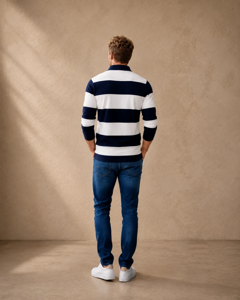 PULL RENÉ | BLEU MARINE RAYÉ BLANC | COTON BIO