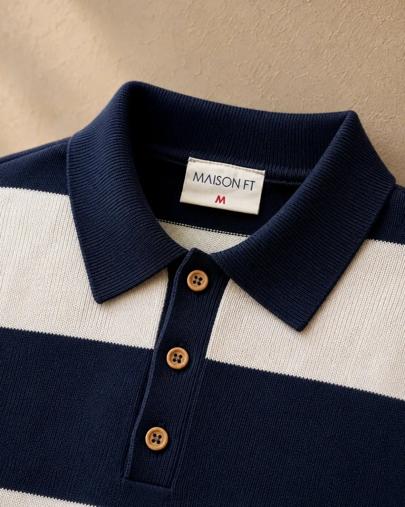 PULL RENÉ | BLEU MARINE RAYÉ BLANC | COTON BIO