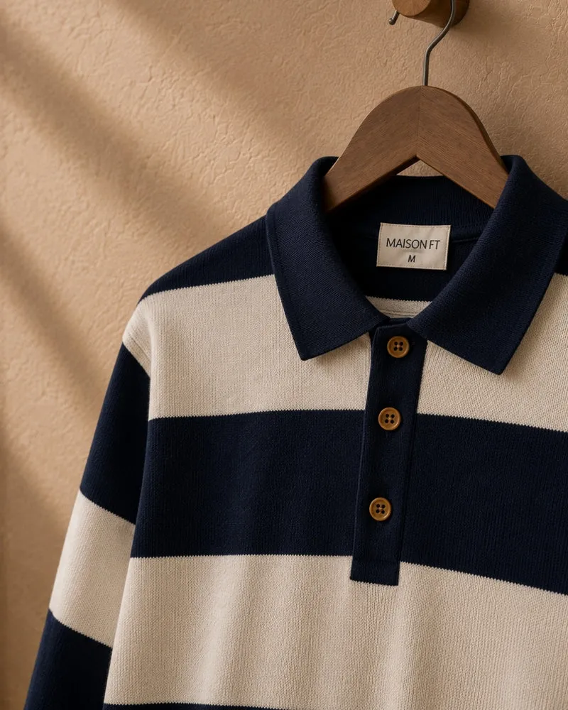 PULL RENÉ | BLEU MARINE RAYÉ BLANC | COTON BIO
