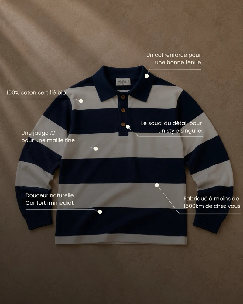 PULL RENÉ | BLEU MARINE RAYÉ BLANC | COTON BIO