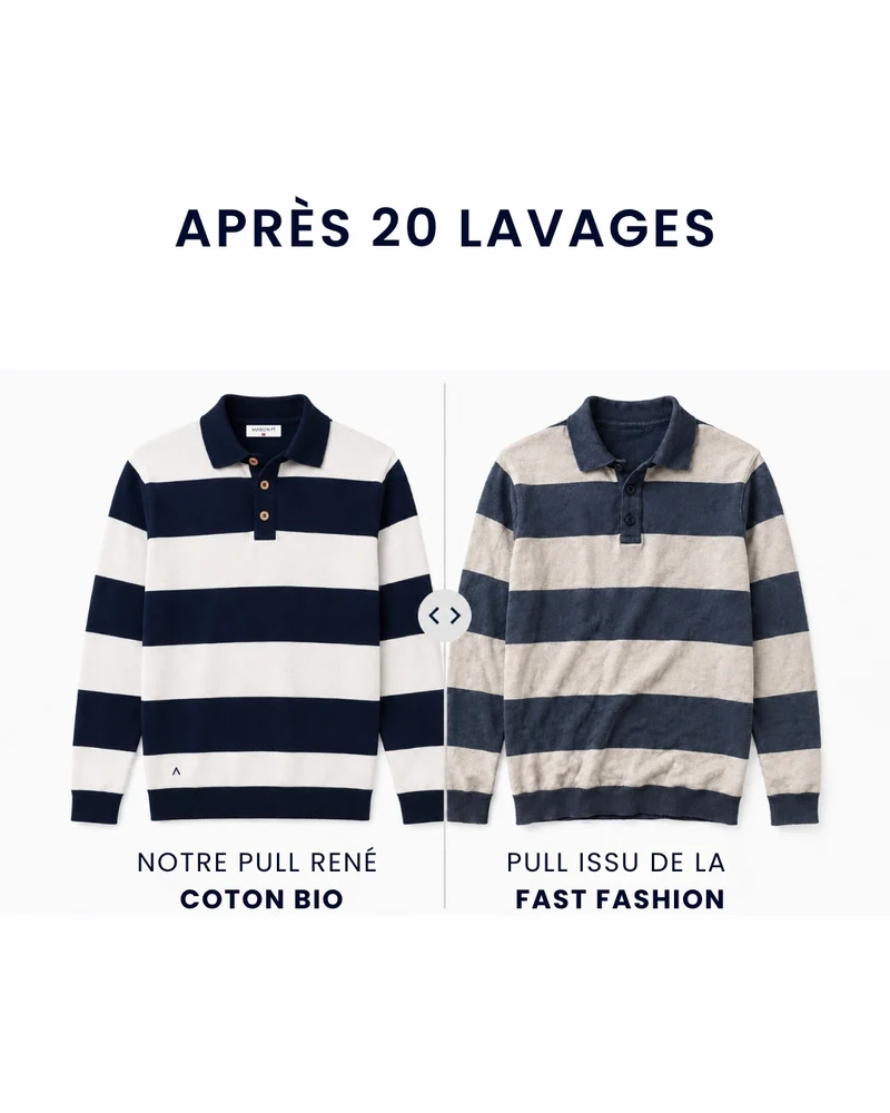 PULL RENÉ | BLEU MARINE RAYÉ BLANC | COTON BIO