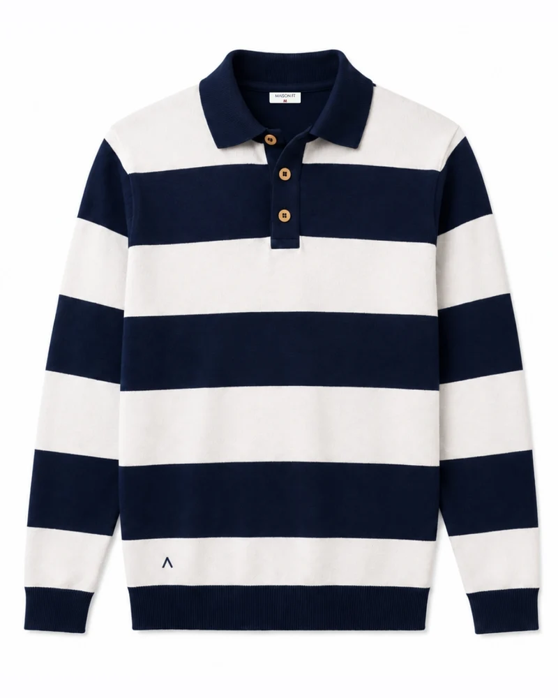 PULL RENÉ | BLEU MARINE RAYÉ BLANC | COTON BIO