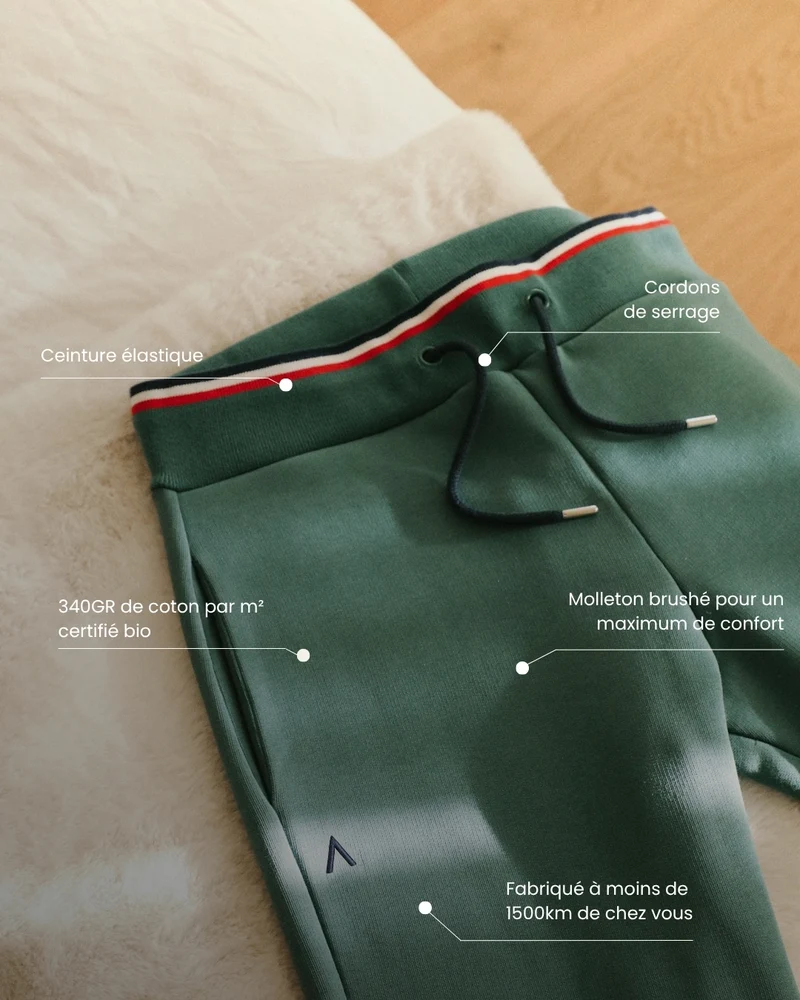 JOGGING ARSENE VERT | COTON BIO | COUPE AJUSTÉE