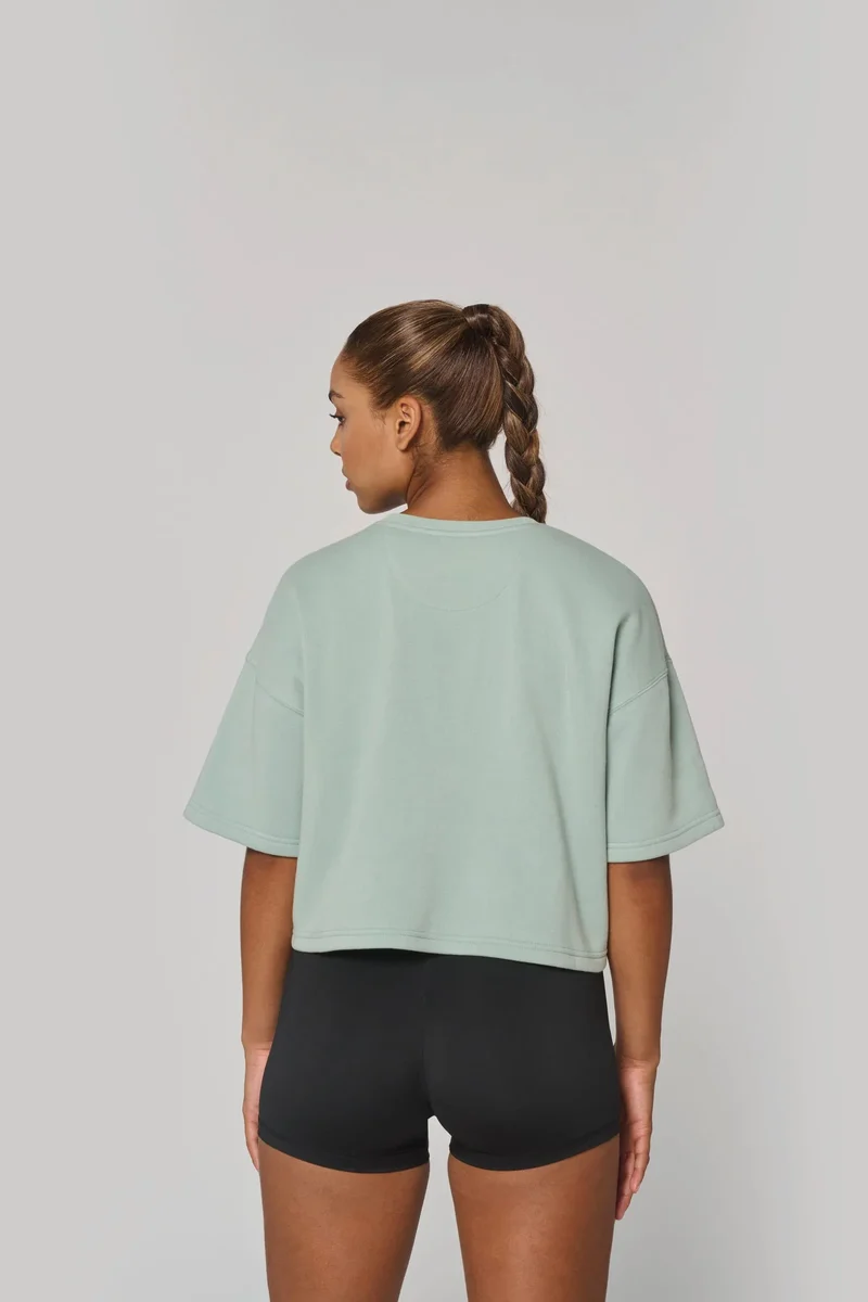 PA394 - Sweat-shirt crop à manches courtes col rond femme