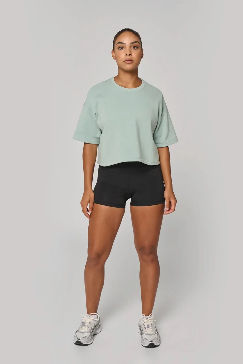 PA394 - Sweat-shirt crop à manches courtes col rond femme