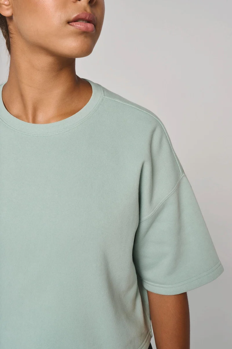 PA394 - Sweat-shirt crop à manches courtes col rond femme