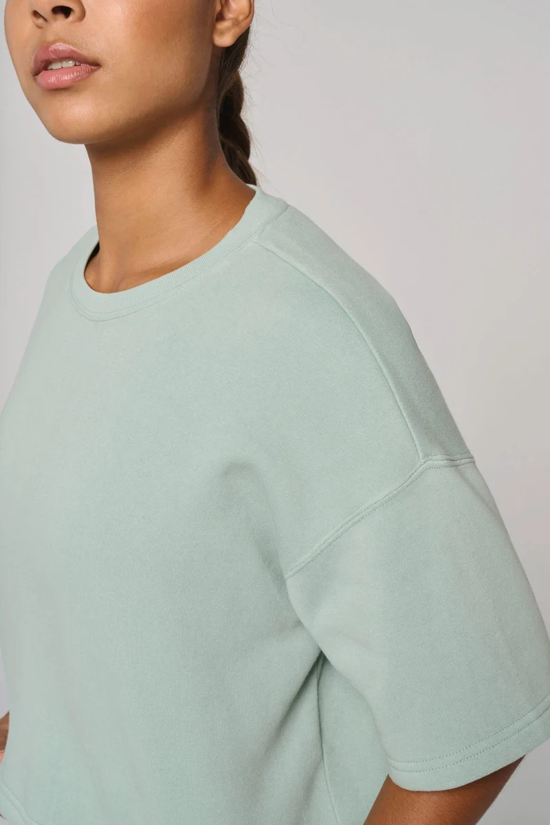 PA394 - Sweat-shirt crop à manches courtes col rond femme