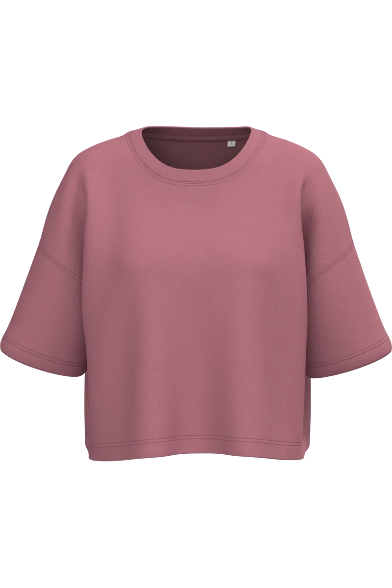 PA394 - Sweat-shirt crop à manches courtes col rond femme