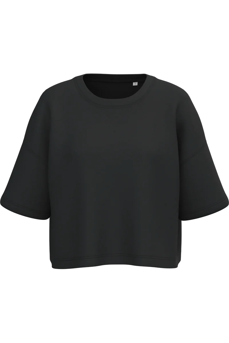 PA394 - Sweat-shirt crop à manches courtes col rond femme