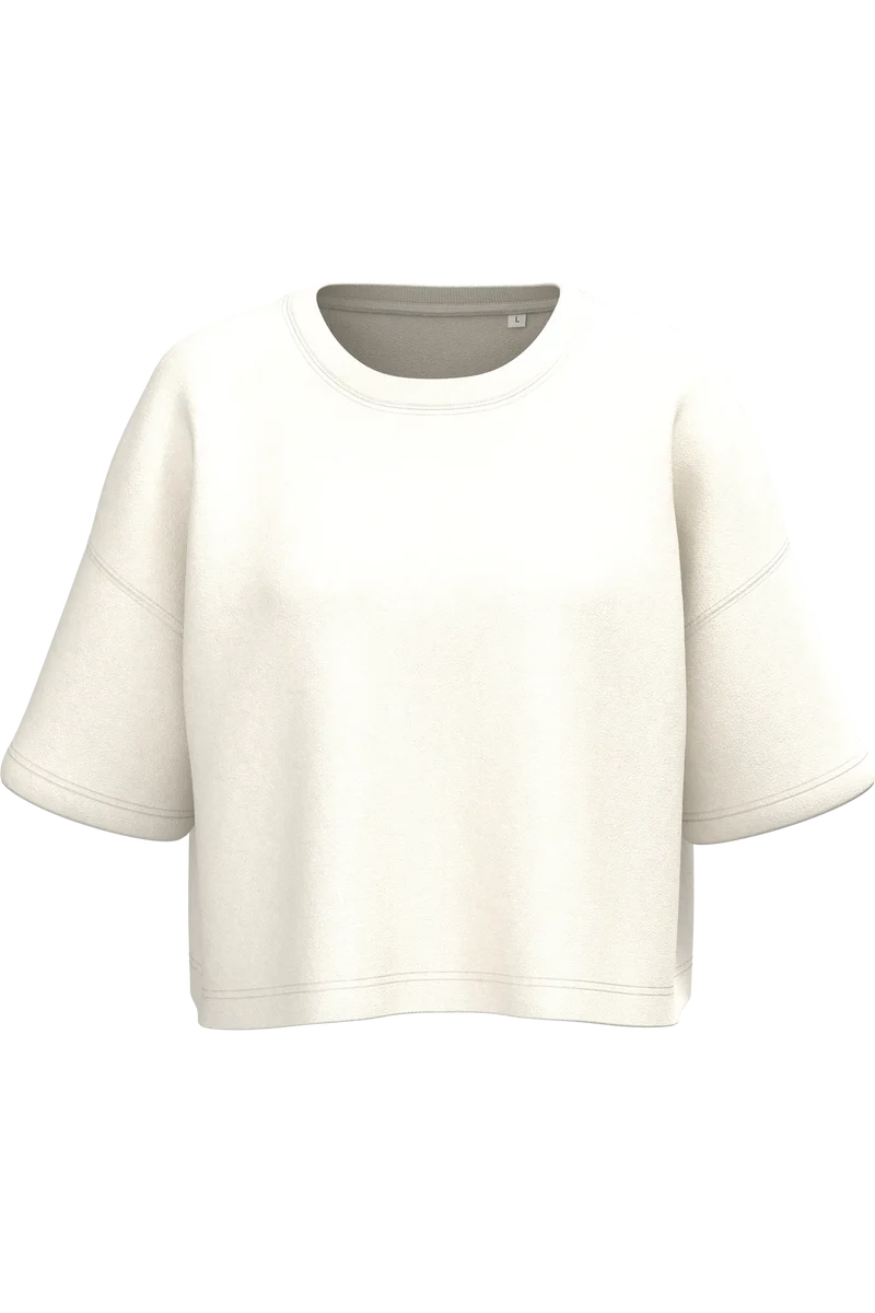 PA394 - Sweat-shirt crop à manches courtes col rond femme