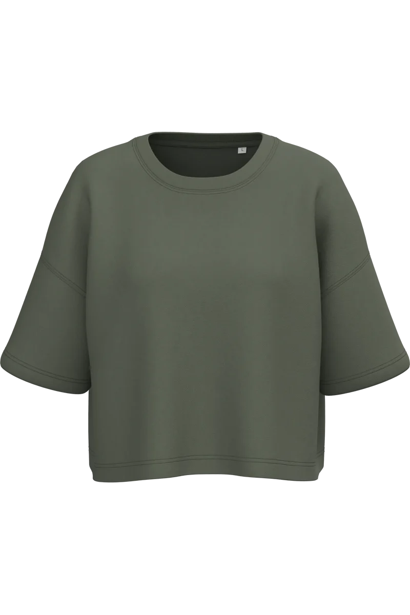 PA394 - Sweat-shirt crop à manches courtes col rond femme