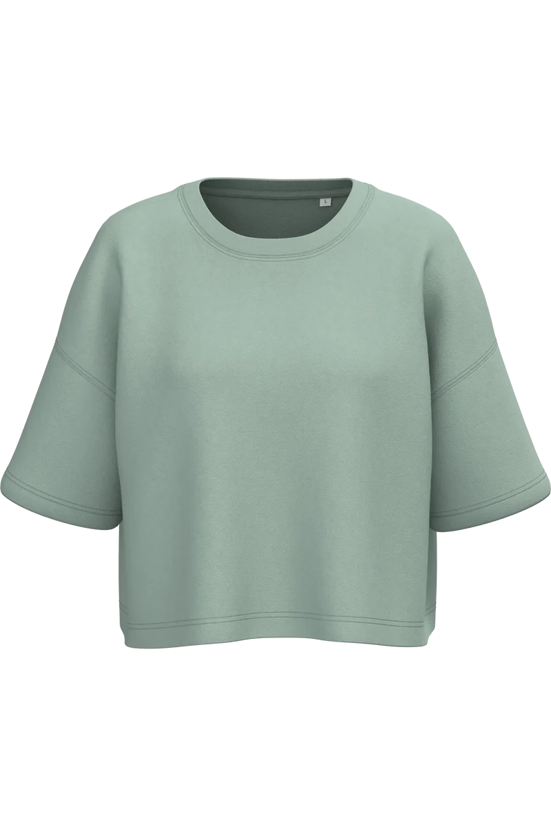 PA394 - Sweat-shirt crop à manches courtes col rond femme