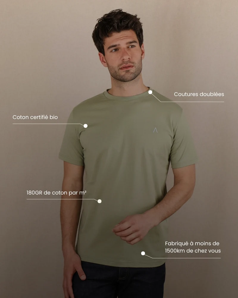 T-SHIRT HOMME VERT SAUGE | COTON BIO