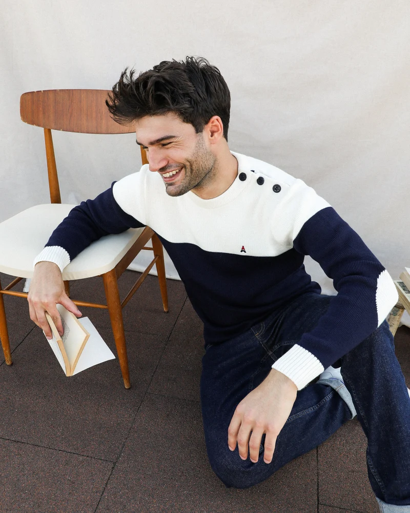 PULL TRICOTÉ EN FRANCE BLEU | LAINE MÉRINOS | MARTIN