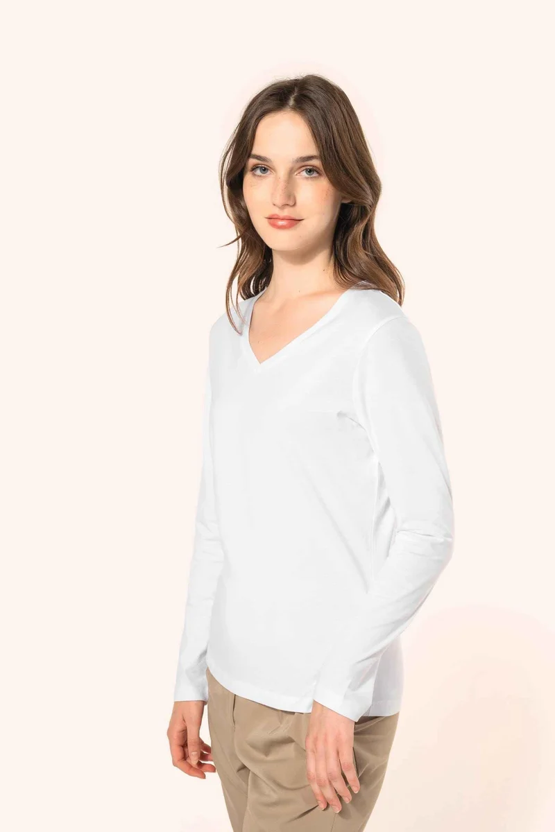 PK307 - T-shirt Supima® col V manches longues femme