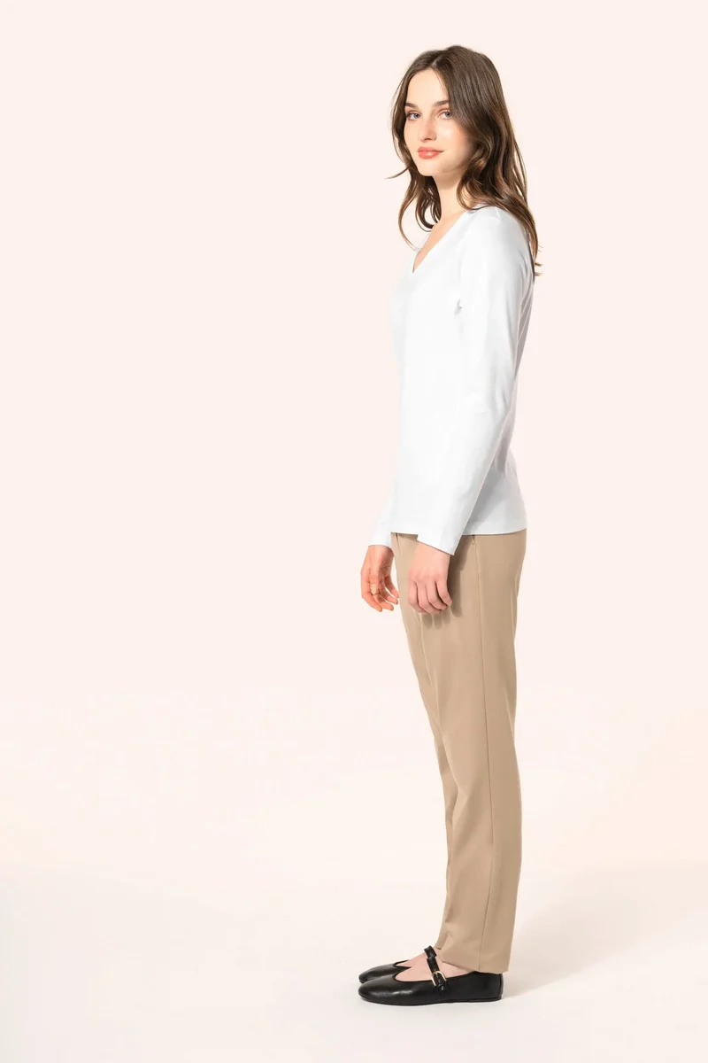 PK307 - T-shirt Supima® col V manches longues femme