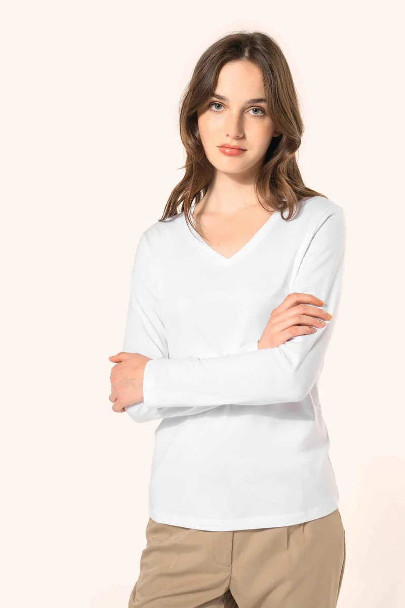 PK307 - T-shirt Supima® col V manches longues femme
