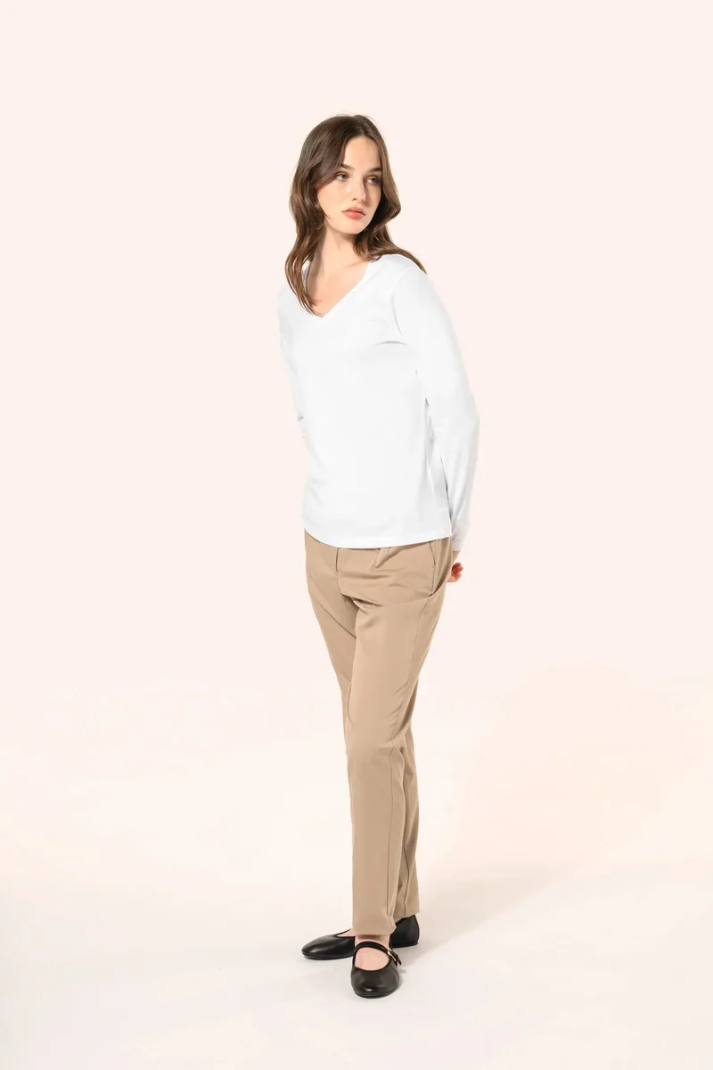 PK307 - T-shirt Supima® col V manches longues femme