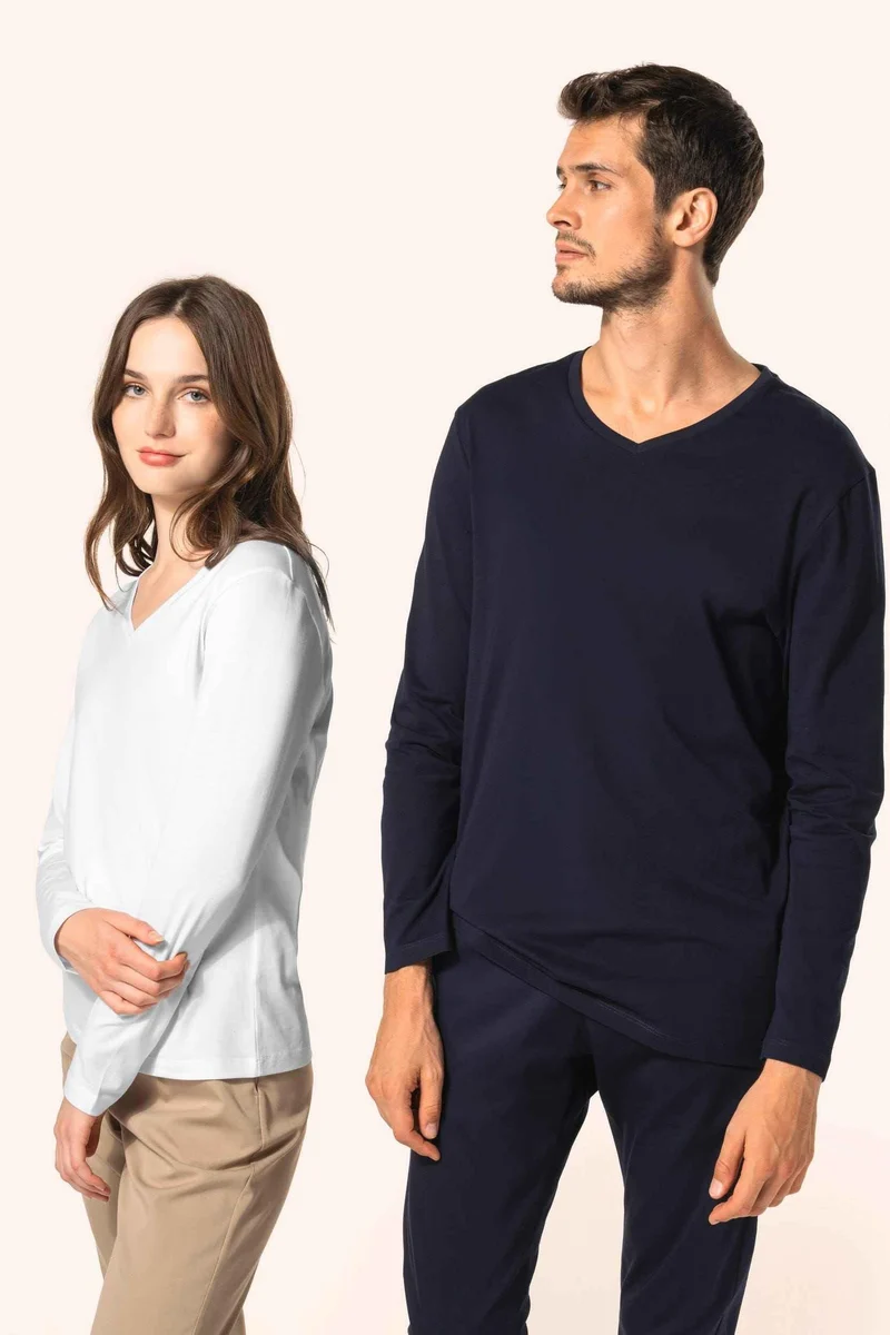 PK307 - T-shirt Supima® col V manches longues femme
