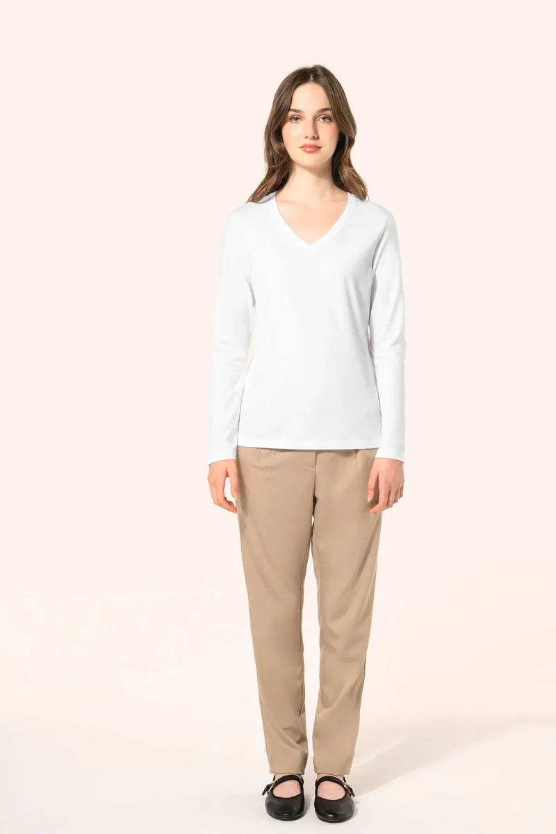PK307 - T-shirt Supima® col V manches longues femme