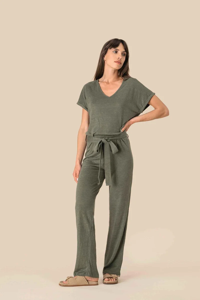 SP5004 - Combinaison en maille manches courtes en lin femme