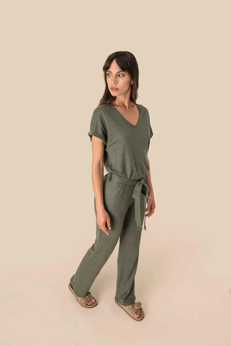 SP5004 - Combinaison en maille manches courtes en lin femme