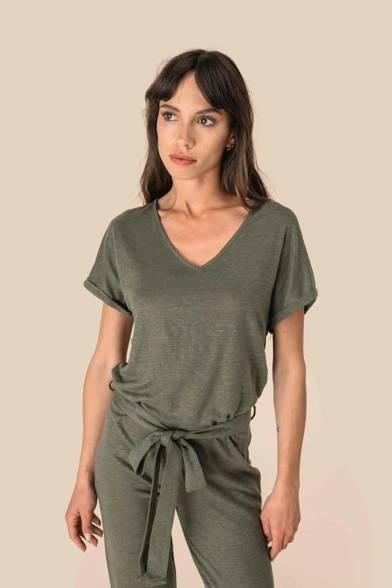SP5004 - Combinaison en maille manches courtes en lin femme