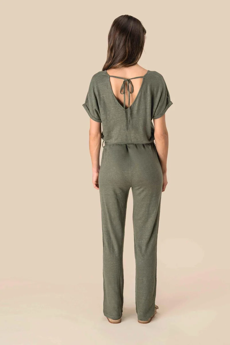 SP5004 - Combinaison en maille manches courtes en lin femme