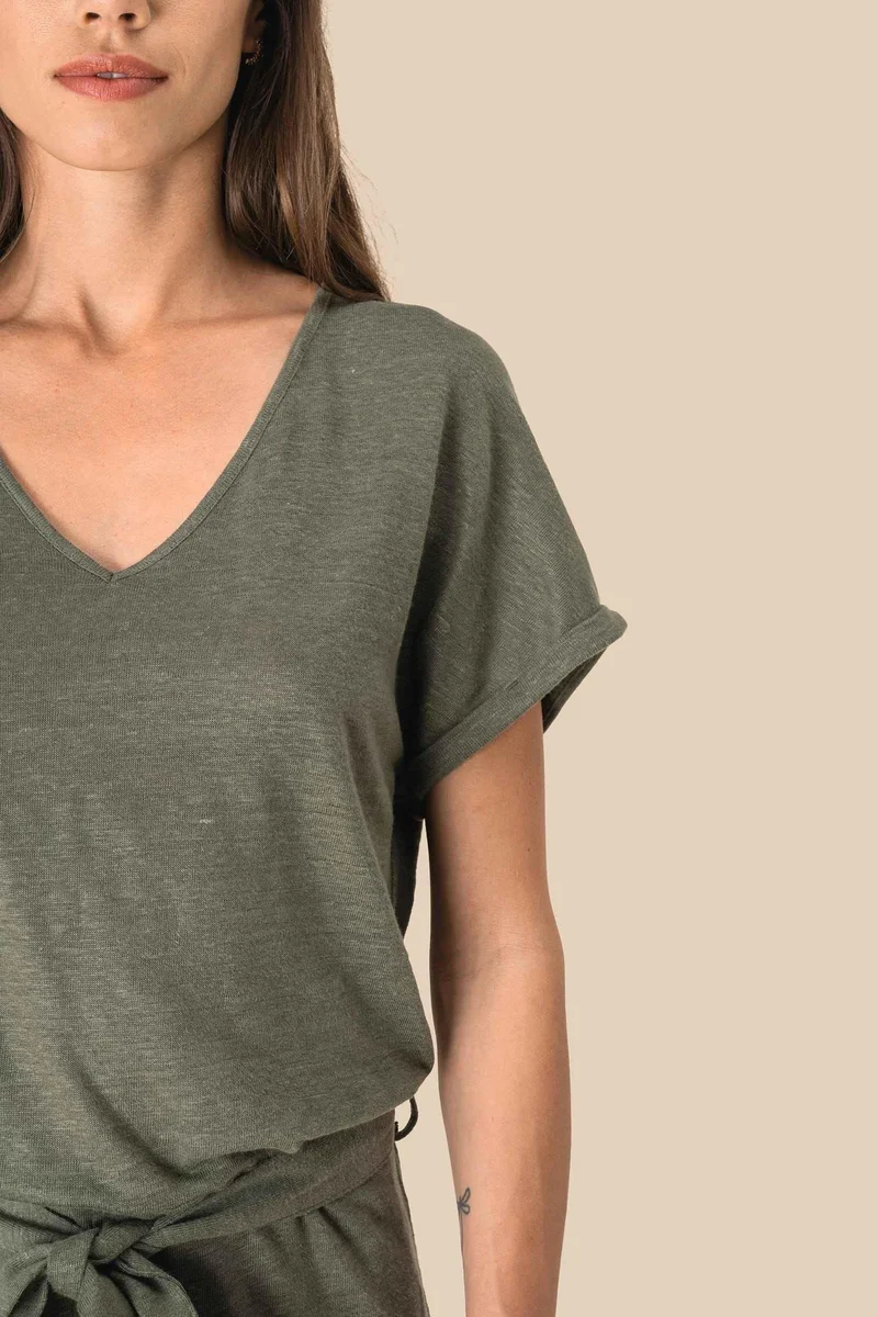 SP5004 - Combinaison en maille manches courtes en lin femme