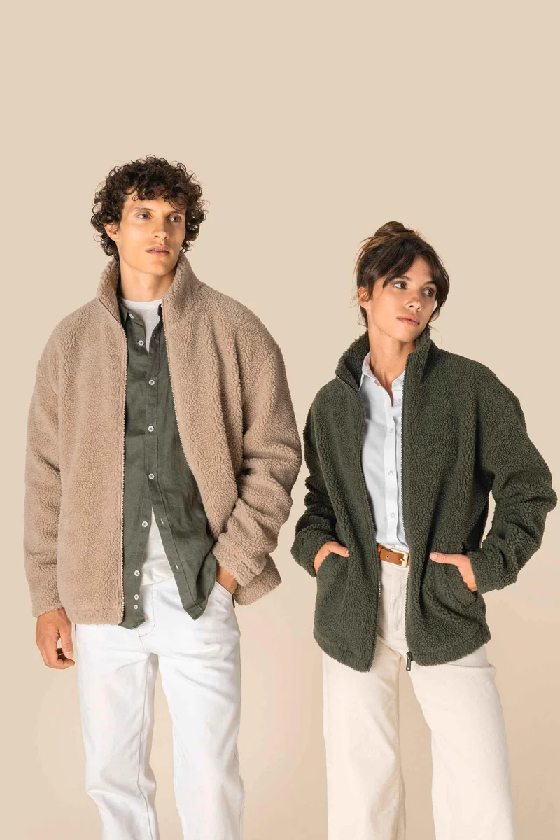 SP404 - Sweat-shirt zippé à épaules tombantes en sherpa unisexe