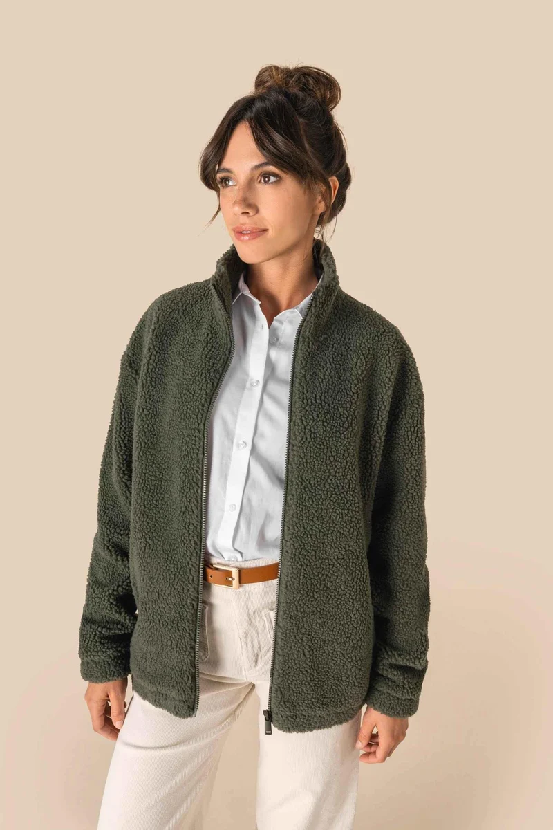 SP404 - Sweat-shirt zippé à épaules tombantes en sherpa unisexe