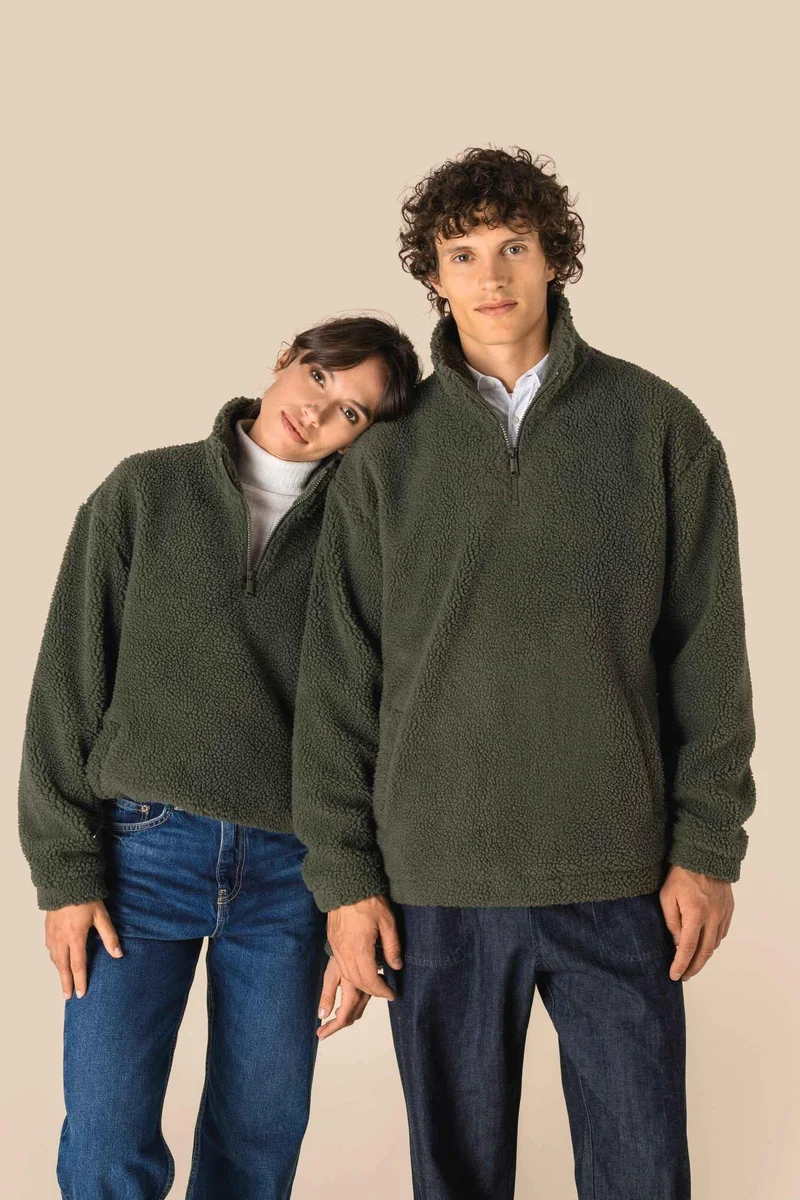 SP403 - Sweat-shirt 1/4 zip à épaules tombantes en sherpa unisexe