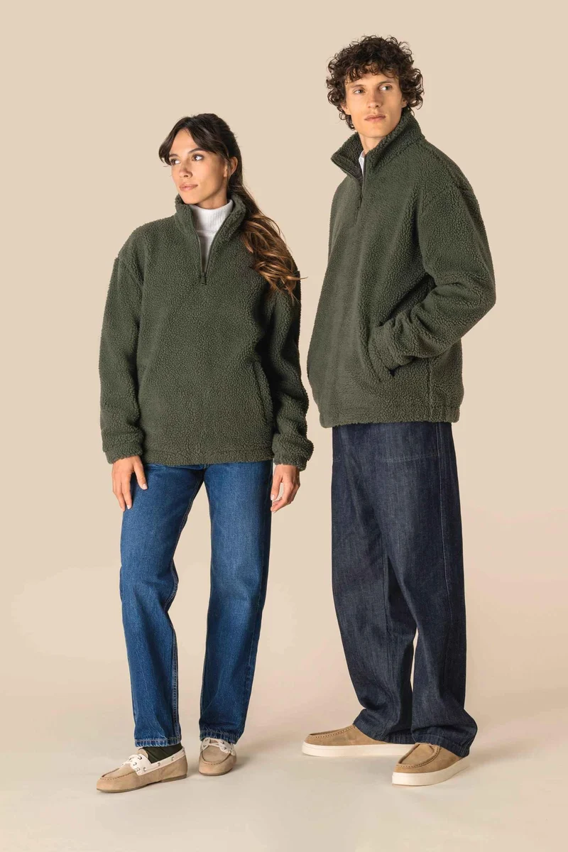 SP403 - Sweat-shirt 1/4 zip à épaules tombantes en sherpa unisexe