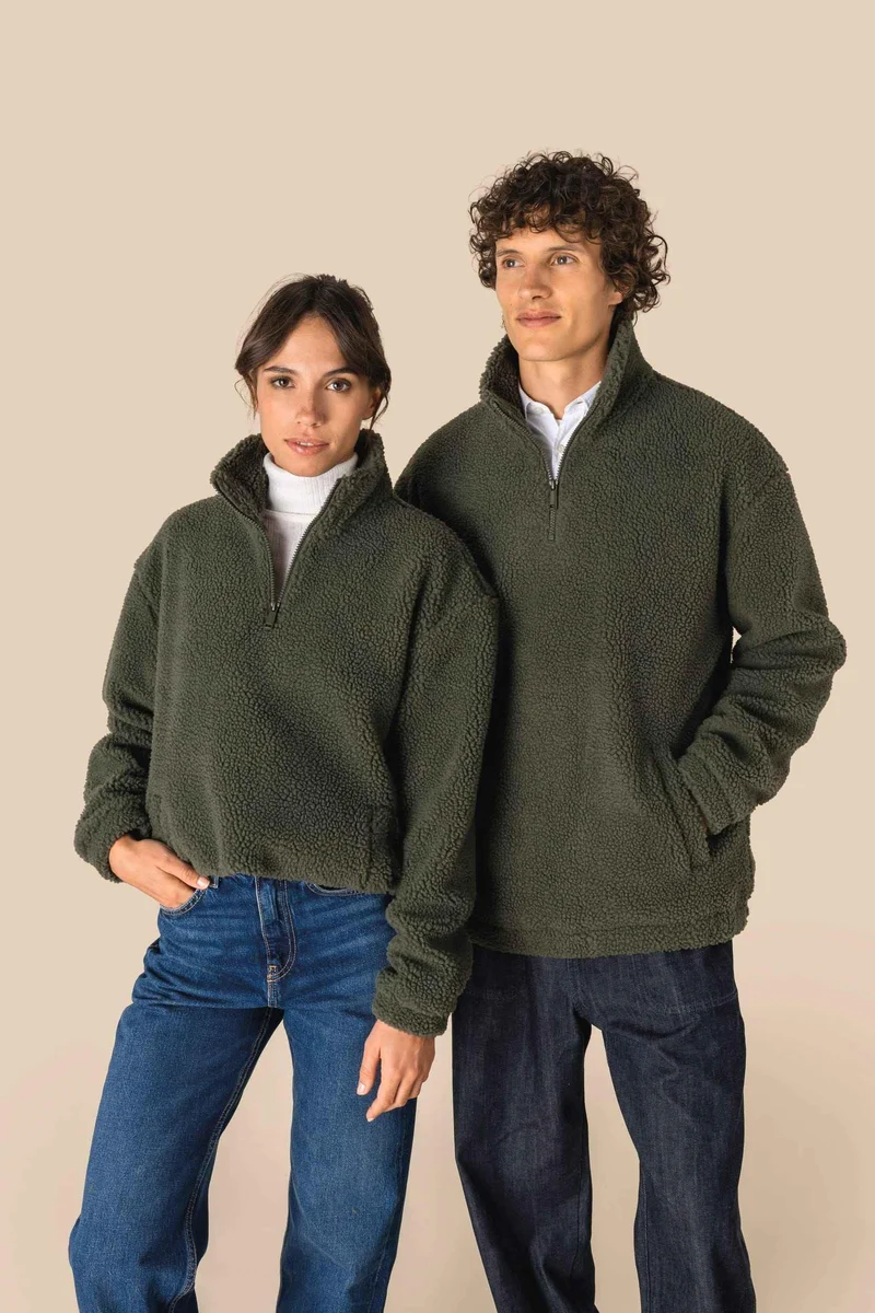 SP403 - Sweat-shirt 1/4 zip à épaules tombantes en sherpa unisexe