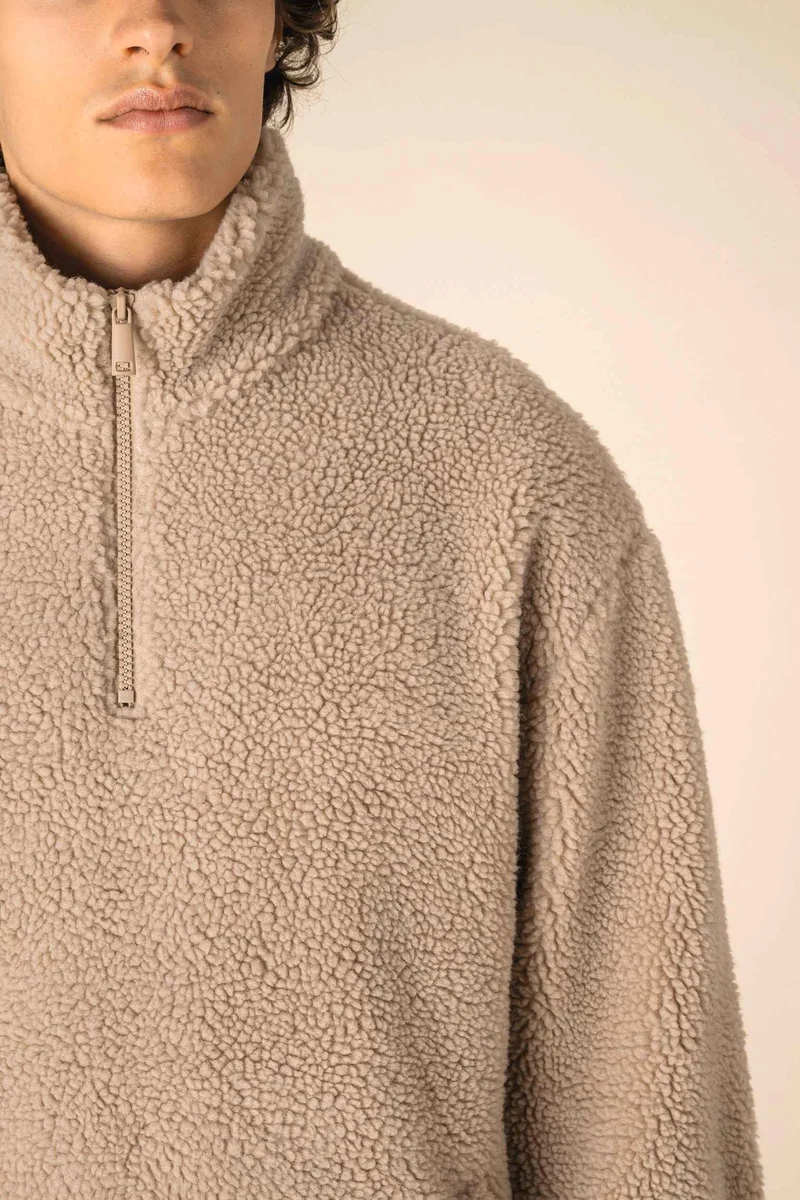 SP403 - Sweat-shirt 1/4 zip à épaules tombantes en sherpa unisexe