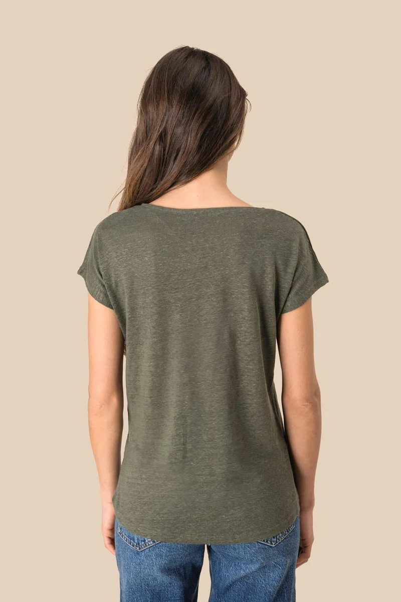 SP321 - T-shirt col V en lin femme