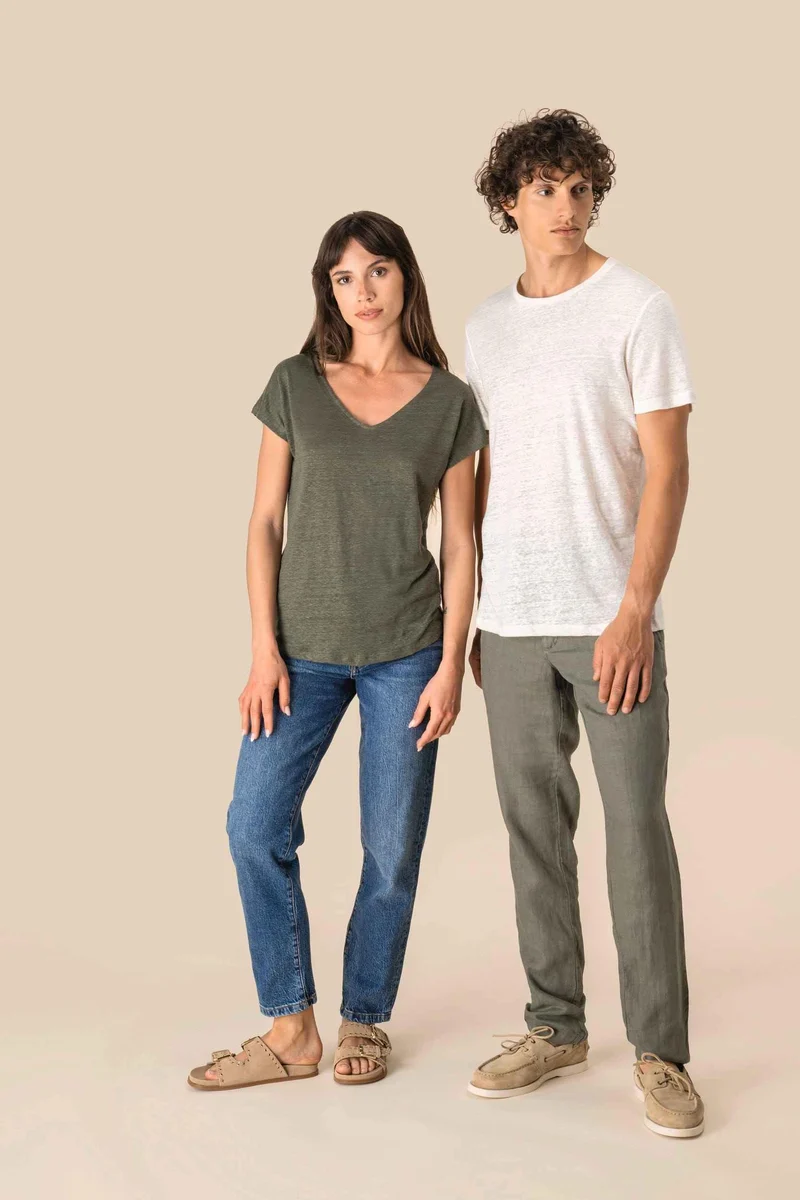 SP321 - T-shirt col V en lin femme
