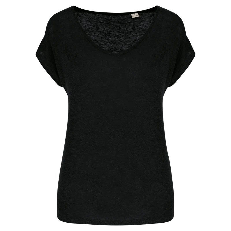 SP321 - T-shirt col V en lin femme