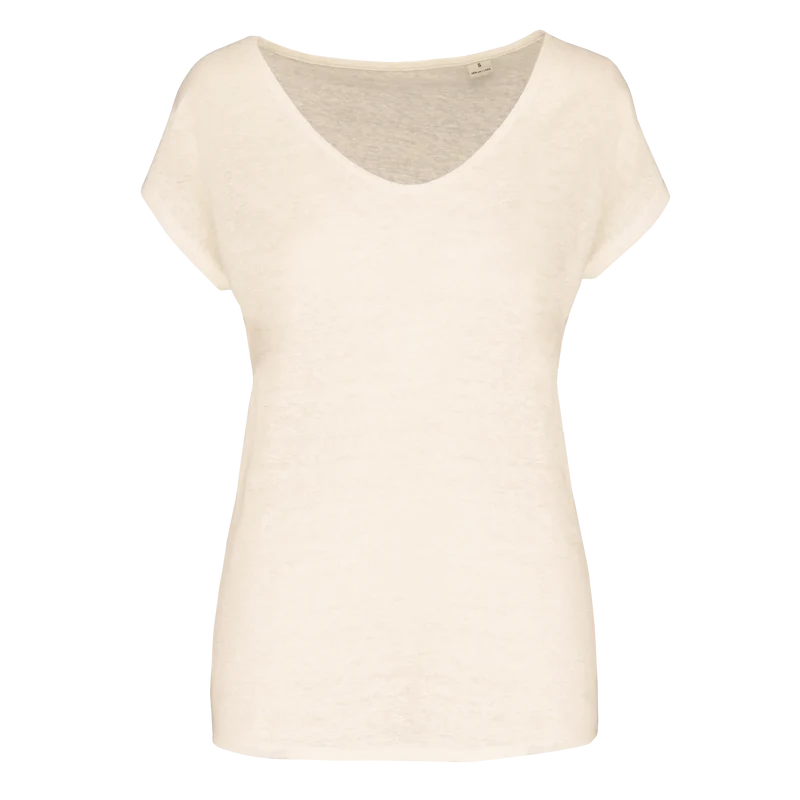 SP321 - T-shirt col V en lin femme