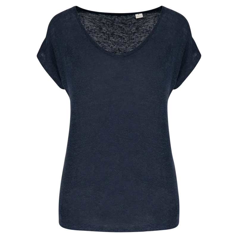 SP321 - T-shirt col V en lin femme