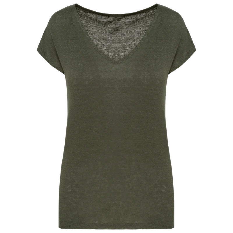 SP321 - T-shirt col V en lin femme