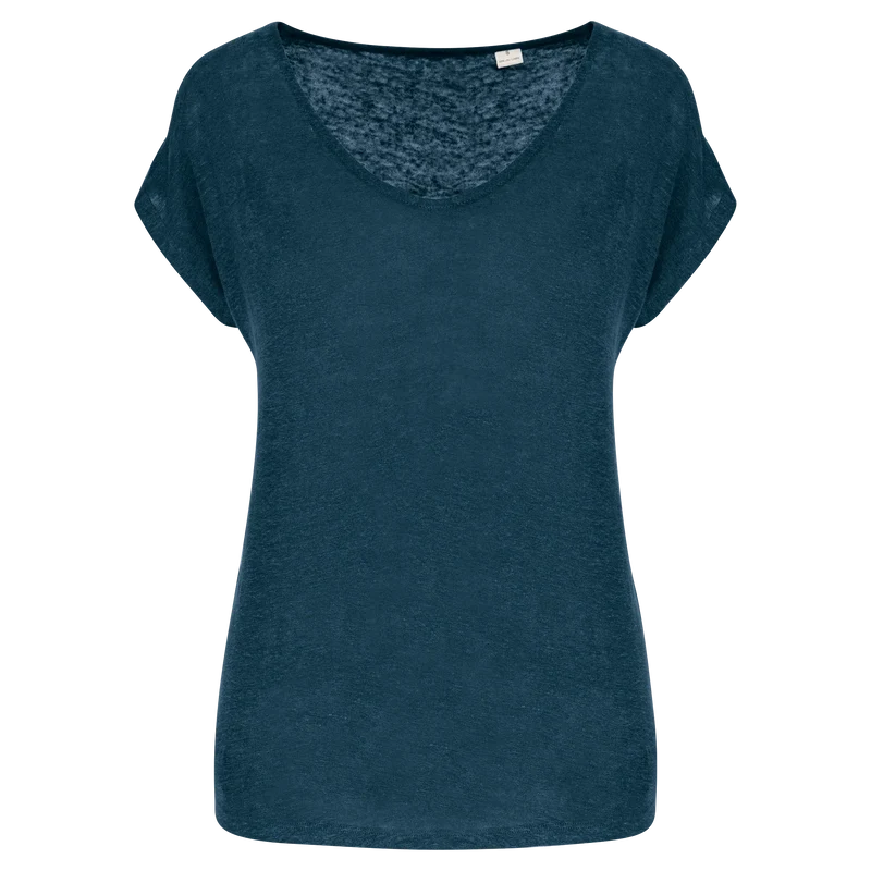 SP321 - T-shirt col V en lin femme