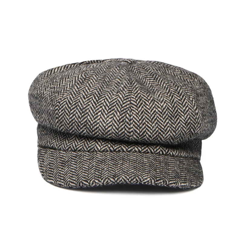 Casquette Gavroche en Laine Mélangée à Chevrons gris WHITELEY
