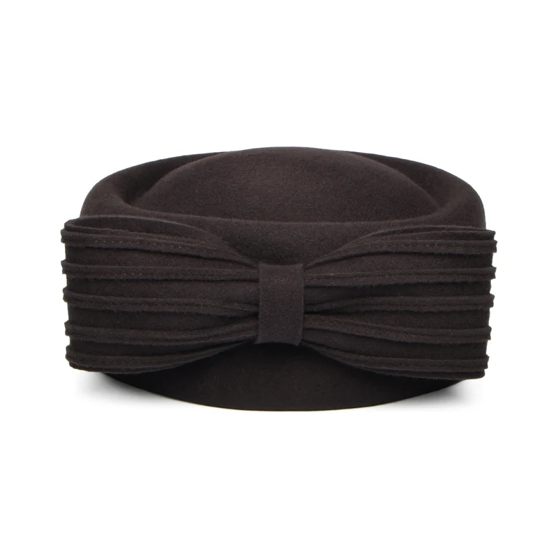 Chapeau Calot en Laine Jackie O Loop Bow chocolat WHITELEY