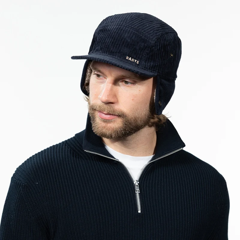 Casquette 5 Panel en Velours Côtelé Avec Protège-Oreilles Rayner bleu marine foncé BARTS