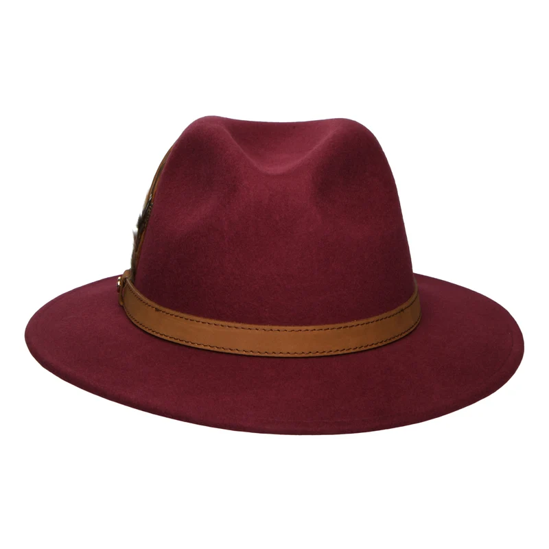 Chapeau Fedora en Laine Feutrée Hydrofuge Avec Plumes bordeaux FAILSWORTH