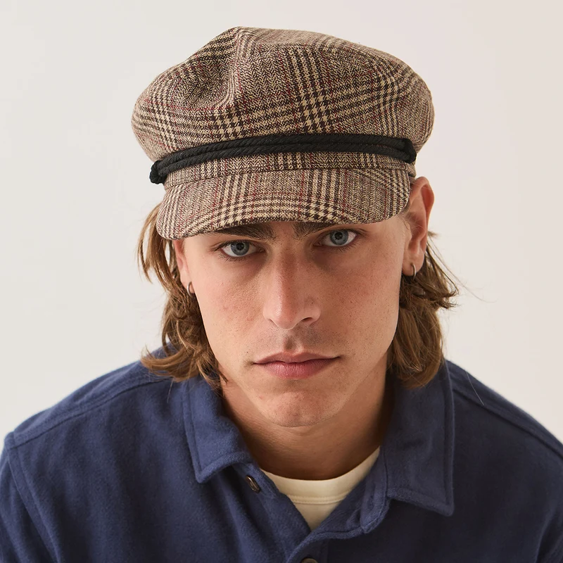 Casquette de Marin à Carreaux marron-beige sable-rouge BRIXTON