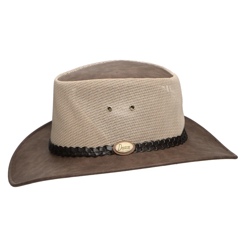 Chapeau Australien Voyageur Ventilé en Simili-Cuir marron DENTON