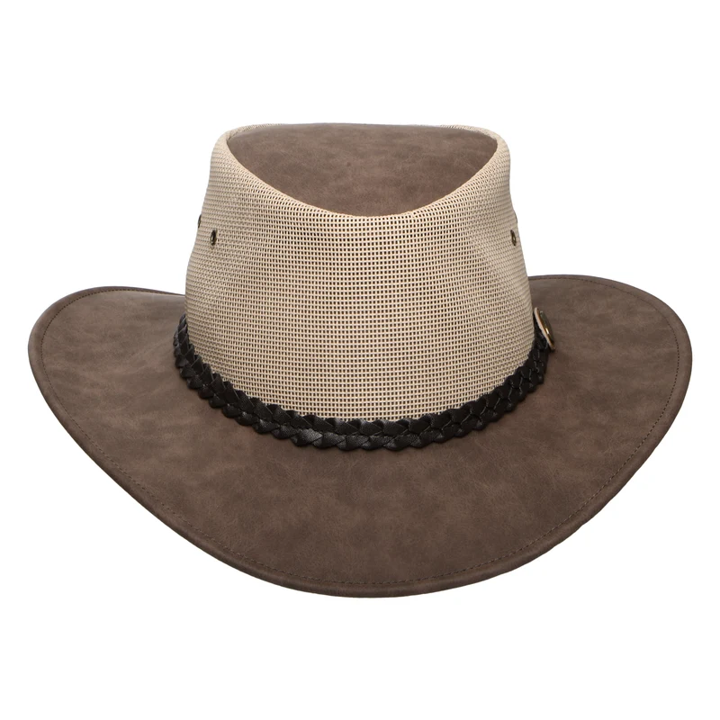 Chapeau Australien Voyageur Ventilé en Simili-Cuir marron DENTON